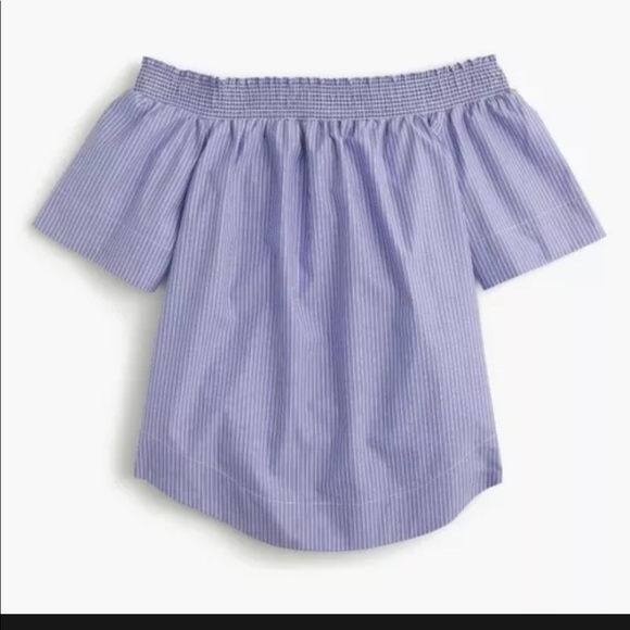 J.Crew Chambray Off The Shoulder Blue White Stripe  Blouse size 12T - Picture 1 of 7